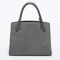Pre Owned Prada Grey Leather Small Monochrome Tote
