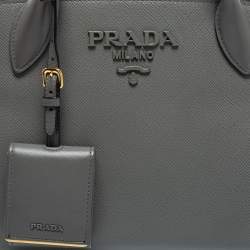 Pre Owned Prada Grey Leather Small Monochrome Tote