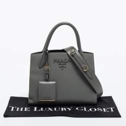 Pre Owned Prada Grey Leather Small Monochrome Tote