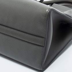 Pre Owned Prada Grey Leather Small Monochrome Tote