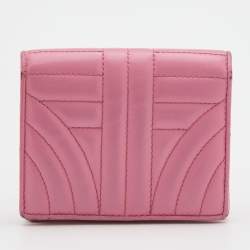 مملوكة مسبقًا Prada Pink Quilted Leather Logo Embellished Bifold Wallet