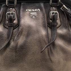 Pre Owned Prada Metallic Dark Brown Gradient Leather Frame Satchel