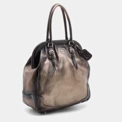Pre Owned Prada Metallic Dark Brown Gradient Leather Frame Satchel