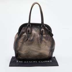 Pre Owned Prada Metallic Dark Brown Gradient Leather Frame Satchel