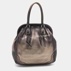 Pre Owned Prada Metallic Dark Brown Gradient Leather Frame Satchel