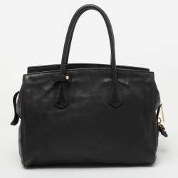 Pre Owned Prada Black Vitello Daino Leather Top Zip Tote