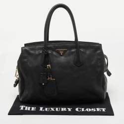 Pre Owned Prada Black Vitello Daino Leather Top Zip Tote
