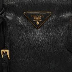 Pre Owned Prada Black Vitello Daino Leather Top Zip Tote