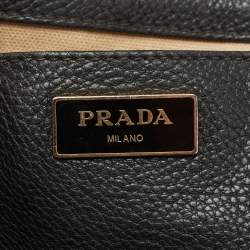 Pre Owned Prada Black Vitello Daino Leather Top Zip Tote