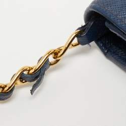 Pre Owned Prada Blue Saffiano Leather Wallet On Chain