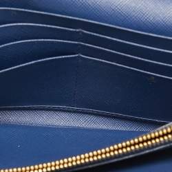 Pre Owned Prada Blue Saffiano Leather Wallet On Chain