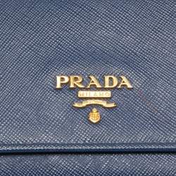 Pre Owned Prada Blue Saffiano Leather Wallet On Chain