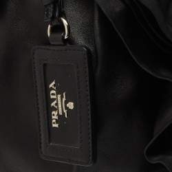 Pre Owned Prada Black Leather Ruffle Hobo