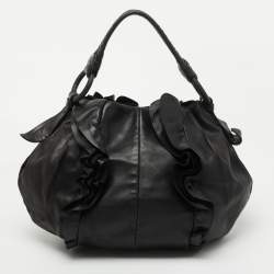 Pre Owned Prada Black Leather Ruffle Hobo