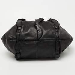 Pre Owned Prada Black Leather Ruffle Hobo