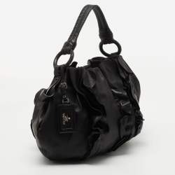 Pre Owned Prada Black Leather Ruffle Hobo