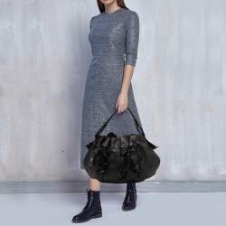 Pre Owned Prada Black Leather Ruffle Hobo
