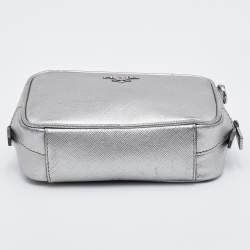 Pre Owned Prada Silver Leather Camera Crossbody Bag