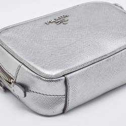 Pre Owned Prada Silver Leather Camera Crossbody Bag