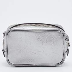 Pre Owned Prada Silver Leather Camera Crossbody Bag