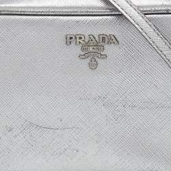 Pre Owned Prada Silver Leather Camera Crossbody Bag