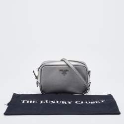 Pre Owned Prada Silver Leather Camera Crossbody Bag