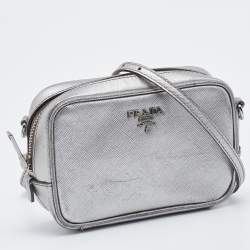 Pre Owned Prada Silver Leather Camera Crossbody Bag