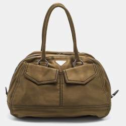 Pre Owned Prada Olive Green Satin Front Pocket Satchel