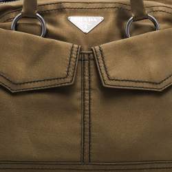 Pre Owned Prada Olive Green Satin Front Pocket Satchel