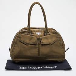 Pre Owned Prada Olive Green Satin Front Pocket Satchel