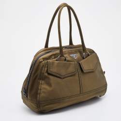 Pre Owned Prada Olive Green Satin Front Pocket Satchel