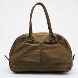 Pre Owned Prada Olive Green Satin Front Pocket Satchel