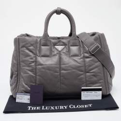 Pre Owned Prada Grey Quilted Leather Bomber Tote
