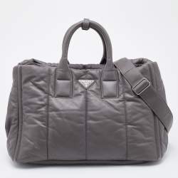 Pre Owned Prada Grey Quilted Leather Bomber Tote