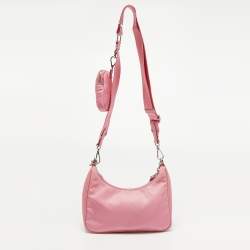 Pre Owned Prada Pink Nylon and Leather Re-Edition 2005 Shoulder Bag