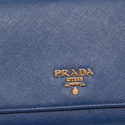Pre Owned Prada Navy Blue Saffiano Leather Wallet on Chain