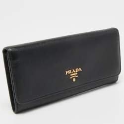 Pre Owned Prada Black Saffiano Leather Continental Wallet
