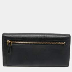 Pre Owned Prada Black Saffiano Leather Continental Wallet