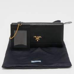 Pre Owned Prada Black Saffiano Leather Continental Wallet