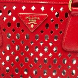 Pre Owned Prada Red Laser Cut Leather Fori Satchel