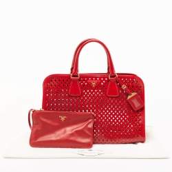 Pre Owned Prada Red Laser Cut Leather Fori Satchel