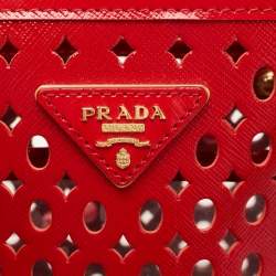 Pre Owned Prada Red Laser Cut Leather Fori Satchel
