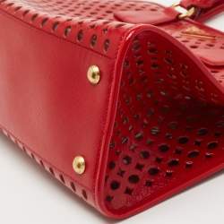 Pre Owned Prada Red Laser Cut Leather Fori Satchel