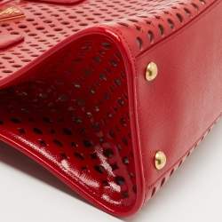 Pre Owned Prada Red Laser Cut Leather Fori Satchel