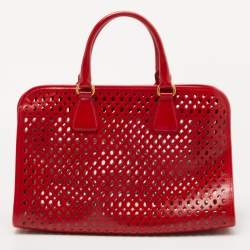 Pre Owned Prada Red Laser Cut Leather Fori Satchel