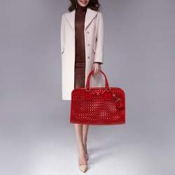 Pre Owned Prada Red Laser Cut Leather Fori Satchel