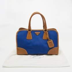 Pre Owned Prada Blue/Brown Canvas and Saffiano Leather Satchel