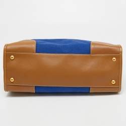 Pre Owned Prada Blue/Brown Canvas and Saffiano Leather Satchel