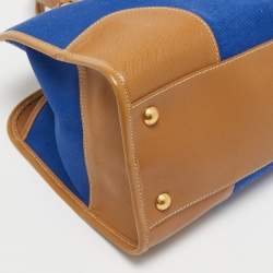 Pre Owned Prada Blue/Brown Canvas and Saffiano Leather Satchel