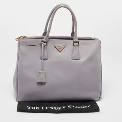 Pre Owned Prada Lilac Saffiano Lux Leather Large Double Zip Tote